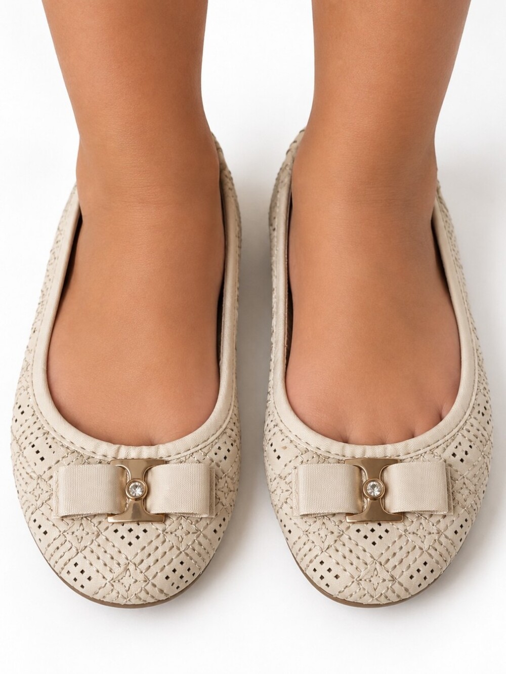 Girl Beige Bow Ballet Flats Sz13